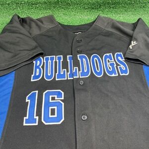 Velocity Bulldogs #16‎ Black Blue Baseball Jersey Size Large
